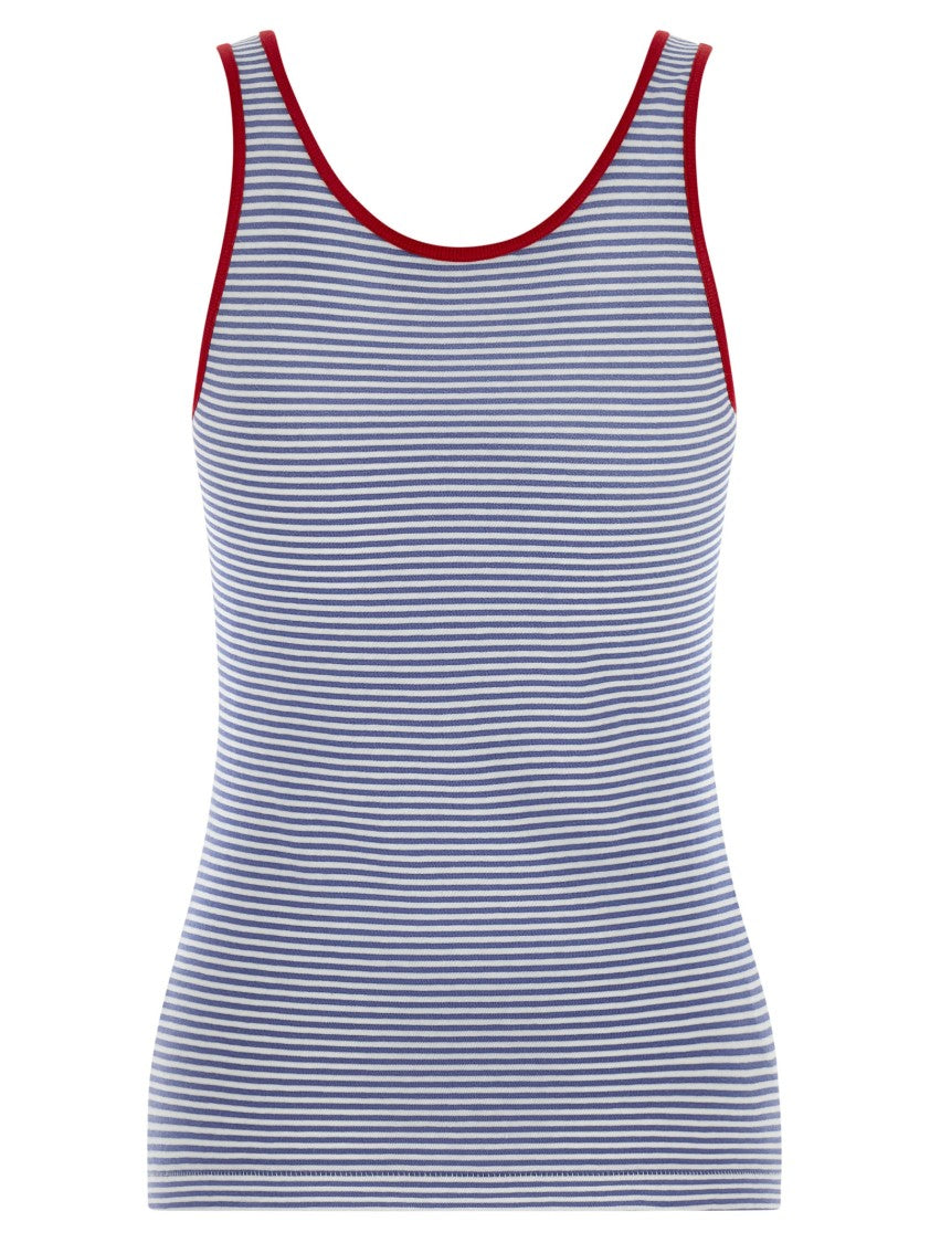 Prada Cotton Jersey Striped Top With Contrast Edging And Triangle Logo