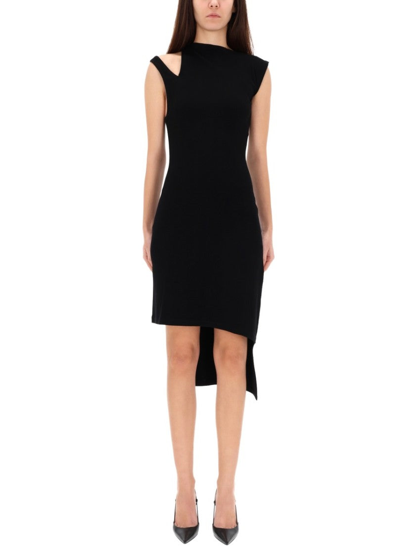 Courrèges Neutrals Ribbed Oblique Asymmetrical Dress