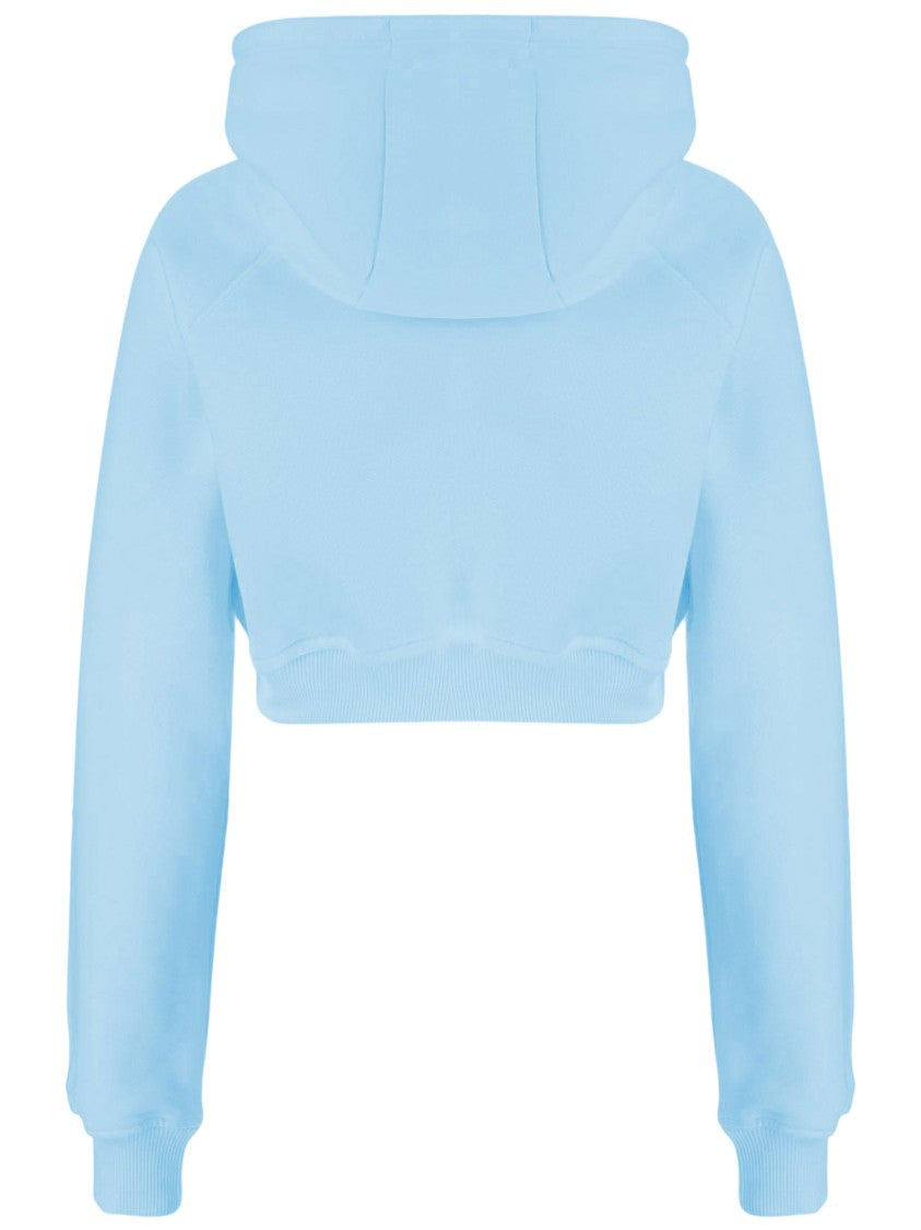 Just Cavalli Cropped Cotton Sweatshirt With Front Logo In Light Blue