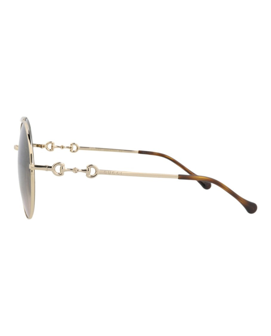 Gucci Round-Frame Metal Sunglasses With Gradient Lenses And Cutout Accents