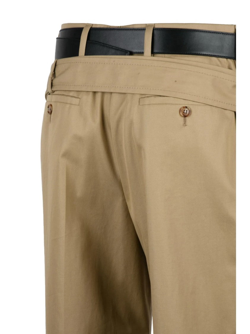 Prada High-Waist Wide-Leg Trousers With Pleats And Contrasting Belt