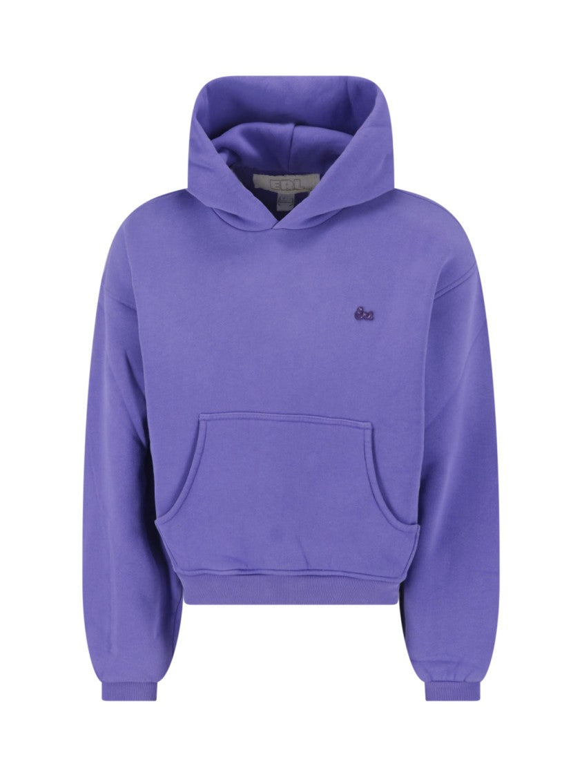 Erl Embroidered Logo Hoodie In Purple Cotton With Kangaroo Pocket