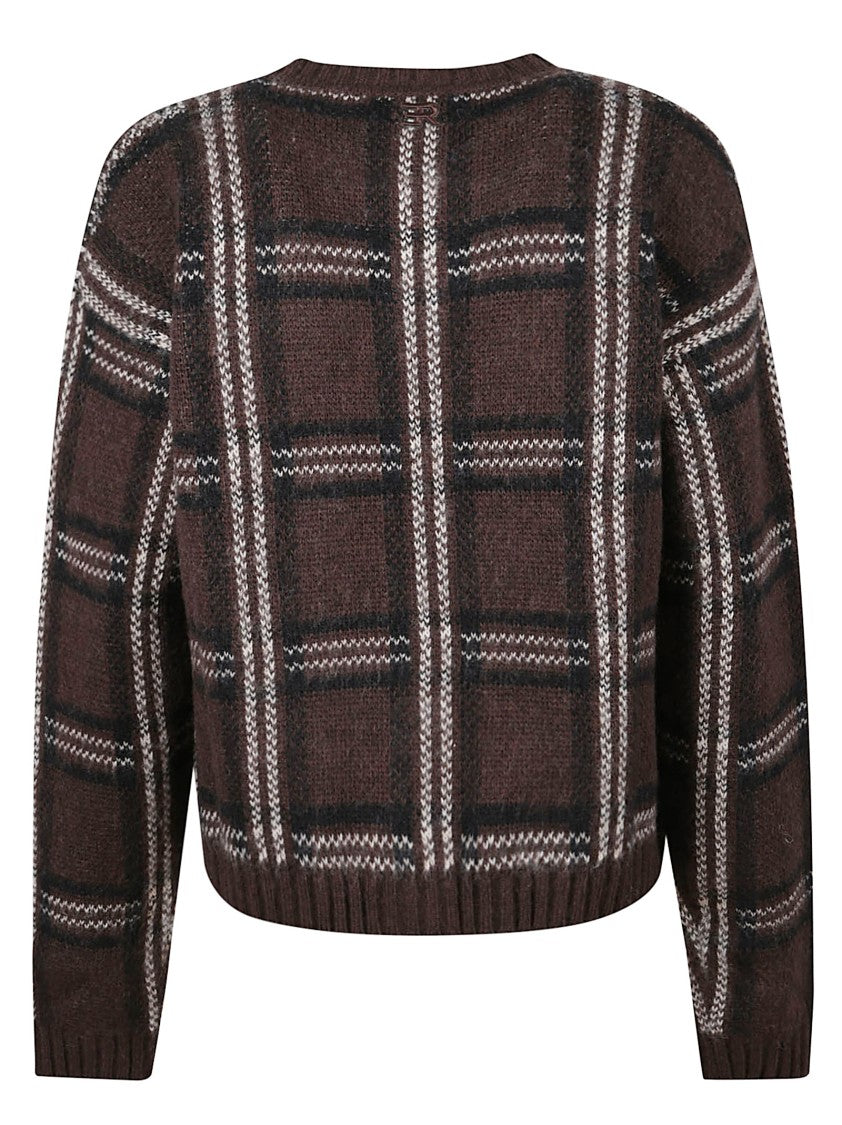 Ermanno Firenze Jacquard Wool Cardigan With Crystal Embellishments