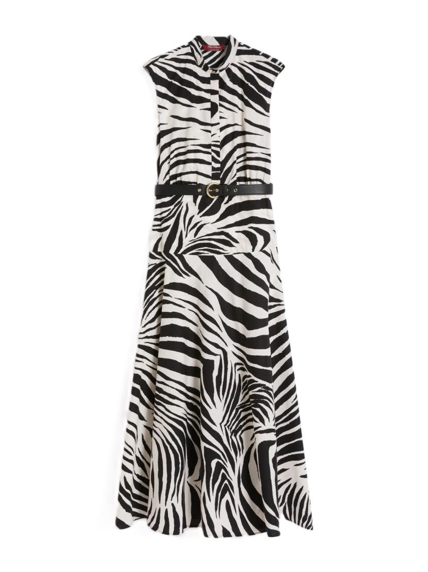 Max Mara Zebra Print Midi Dress With High Collar