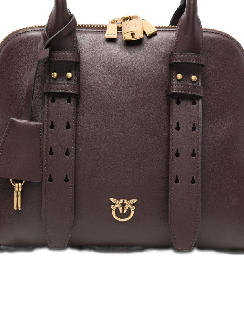 Pinko Structured Red Calfskin Handbag With Gold Hardware