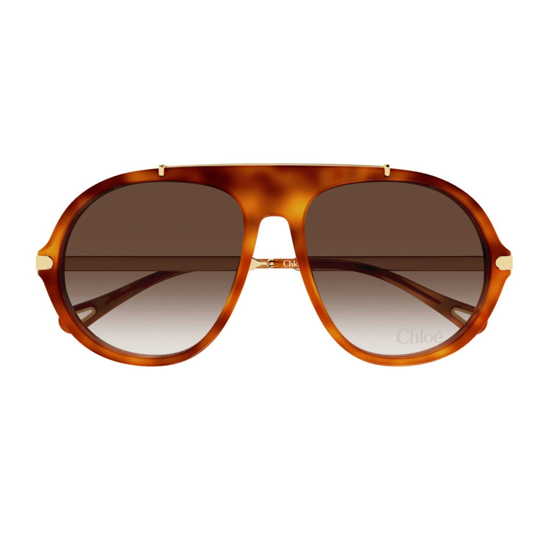 Chloé Havana Gold Brown Aviator-Inspired Sunglasses With Gradient Lenses
