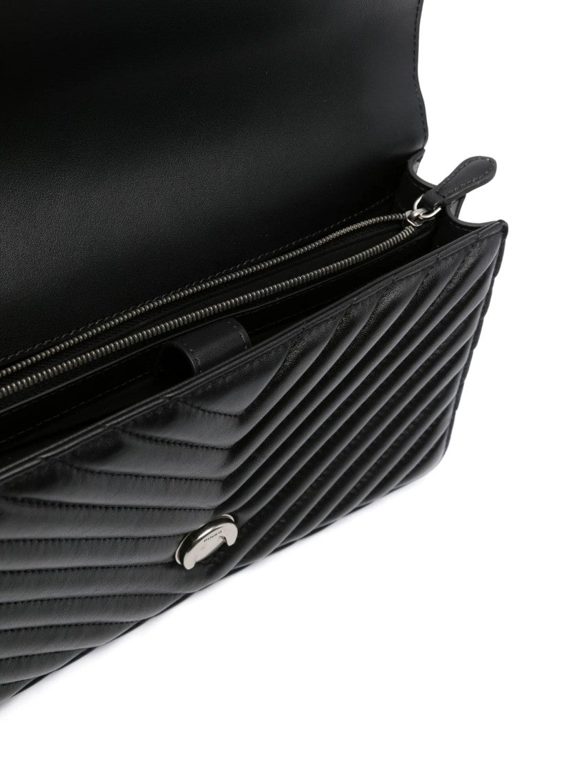 Pinko Quilted Shoulder Bag With Chevron Pattern And Bird Clasp