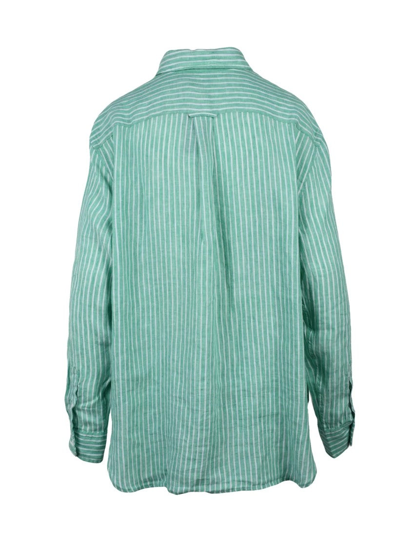 Polo Ralph Lauren Linen Shirt Oversize Green/White