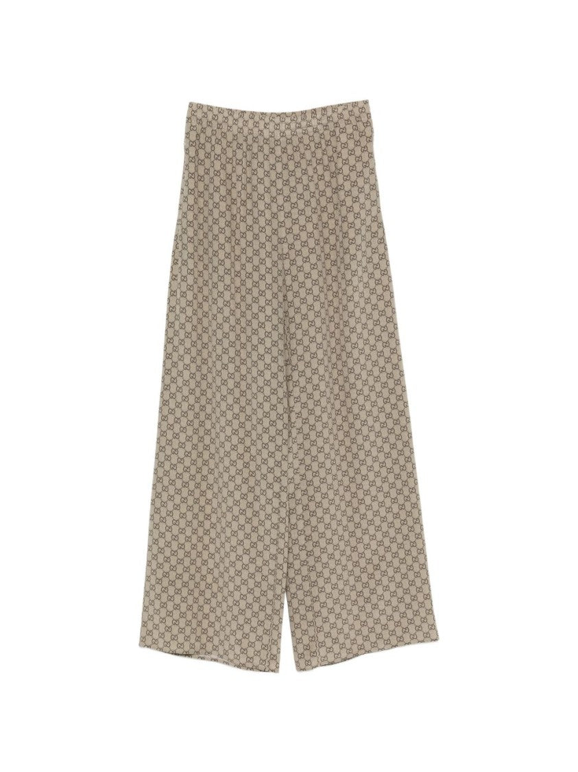 Gucci Monogram High-Waisted Wide-Leg Silk Pants