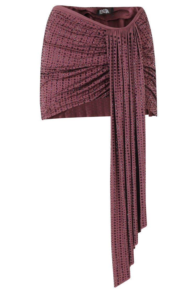 Venuja Burgundy Crystal Mini Draped Polyamide Mini Skirt