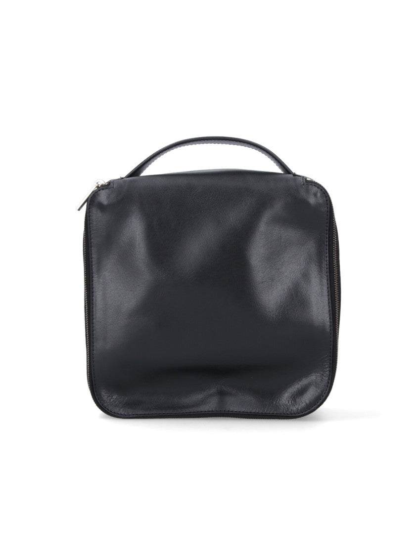 Rick Owens Rectangular Black Leather Bag With Top Handle