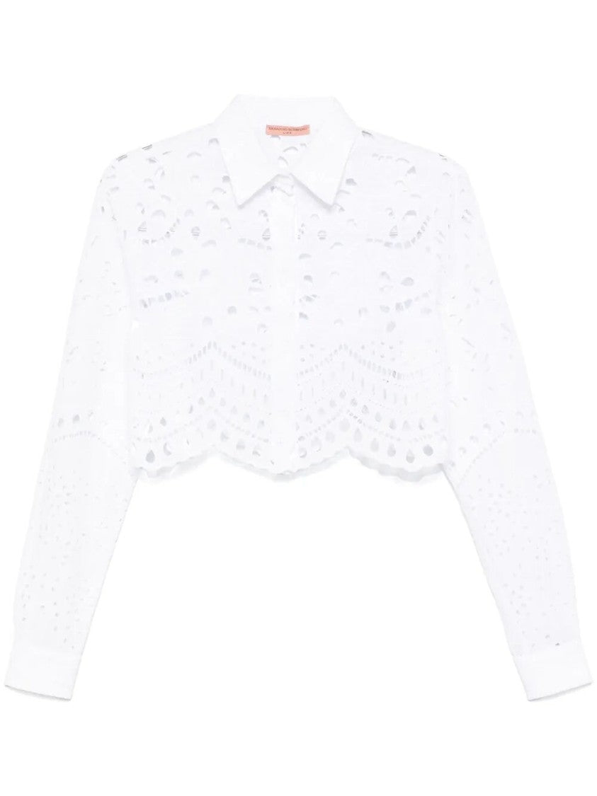 Ermanno Scervino Cropped Shirt With Intricate Cut-Out Detailing