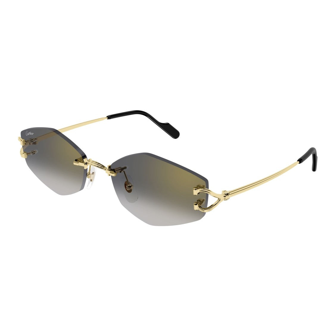Cartier Rimless Gradient Lens Sunglasses With Y-Shaped Gold Temples