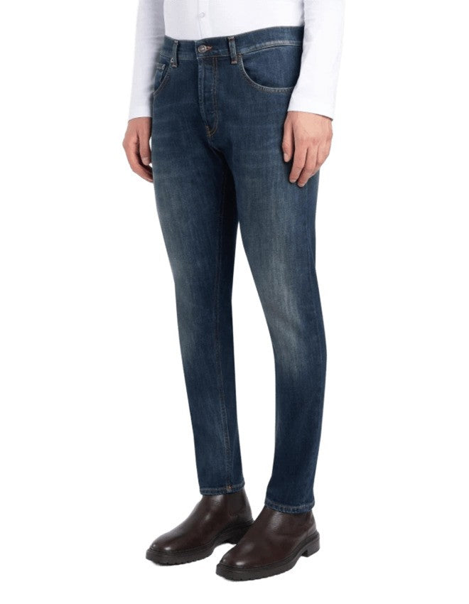 Dondup Vintage Dark Blue Straight Leg Jeans With Classic Five-Pocket Design