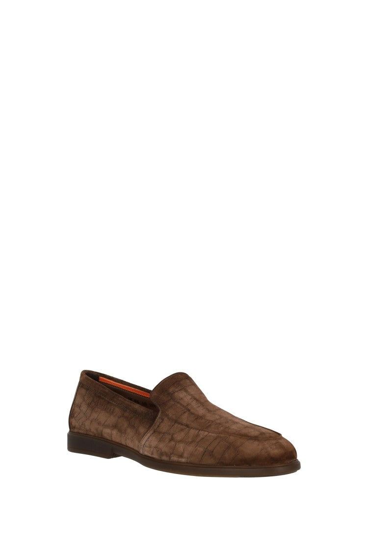 Santoni Suede Slip-On With Crocodile Print