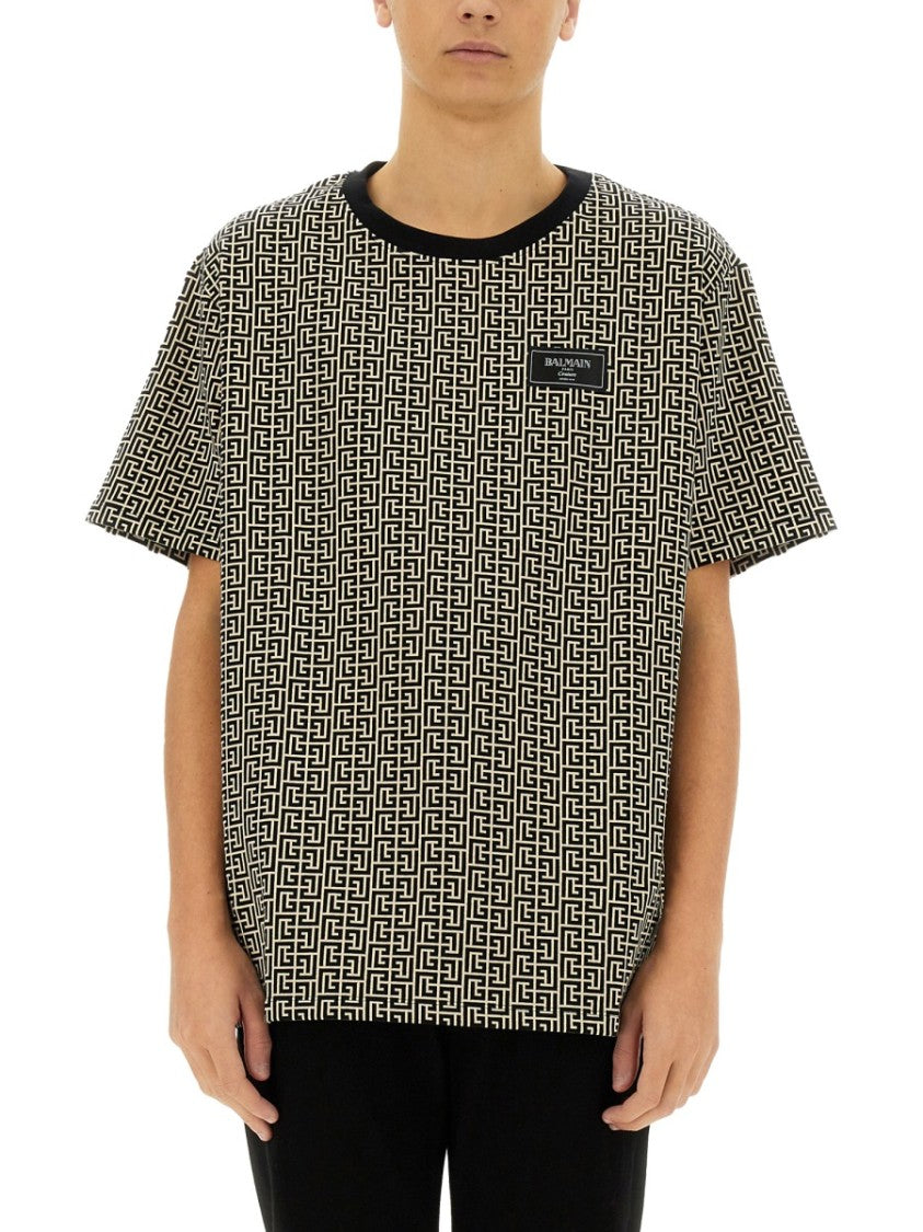 Balmain Monogram Pattern Cotton T-Shirt