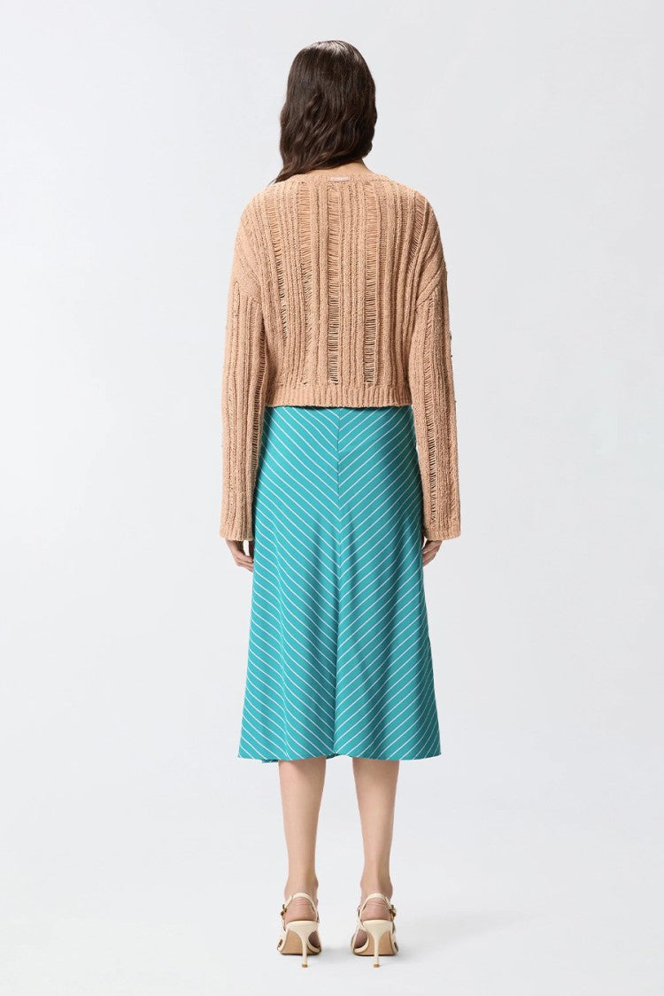 Pinko Pink Ladder-Stitch Sequin Flower Cotton-Blend Sweater