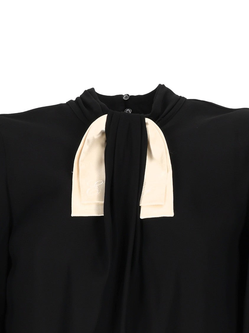 Elisabetta Franchi Loose-Fit Blouse With Contrast Insert And Pleated Design