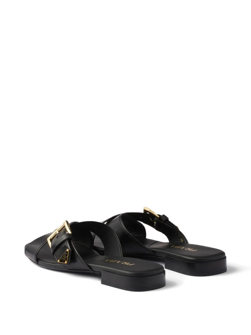 Prada Flat Slide Sandals With Crisscross Straps
