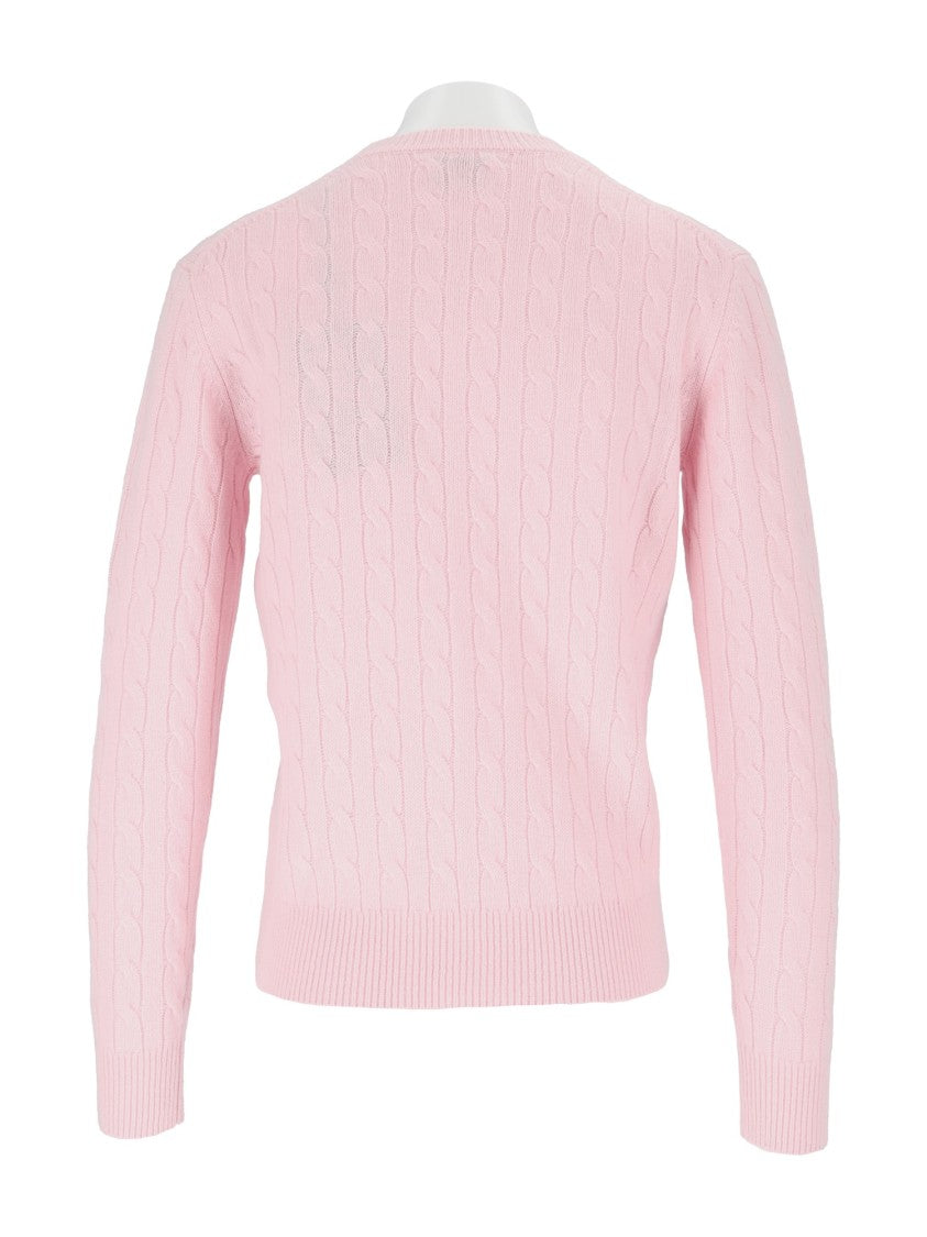 Mc2 Saint Barth Pink Sorbonne Braid Wool Cable Knit Sweater