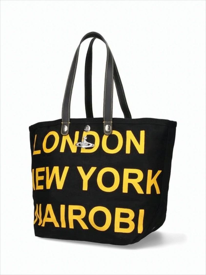 Vivienne Westwood Spacious Canvas Shoulder Bag With Bold City Graphics