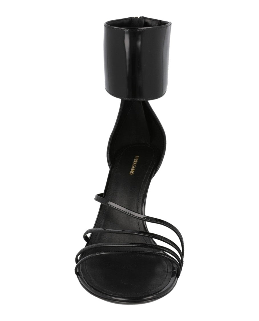 Ferragamo Clethra 85 Patent Leather Heel Sandals With Gold-Tone Accents