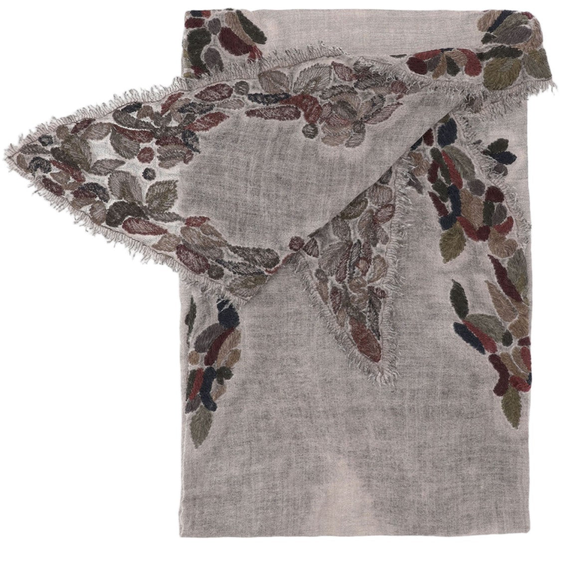 Faliero Sarti Ariko Grey Leaf-Pattern Wool-Blend Scarf