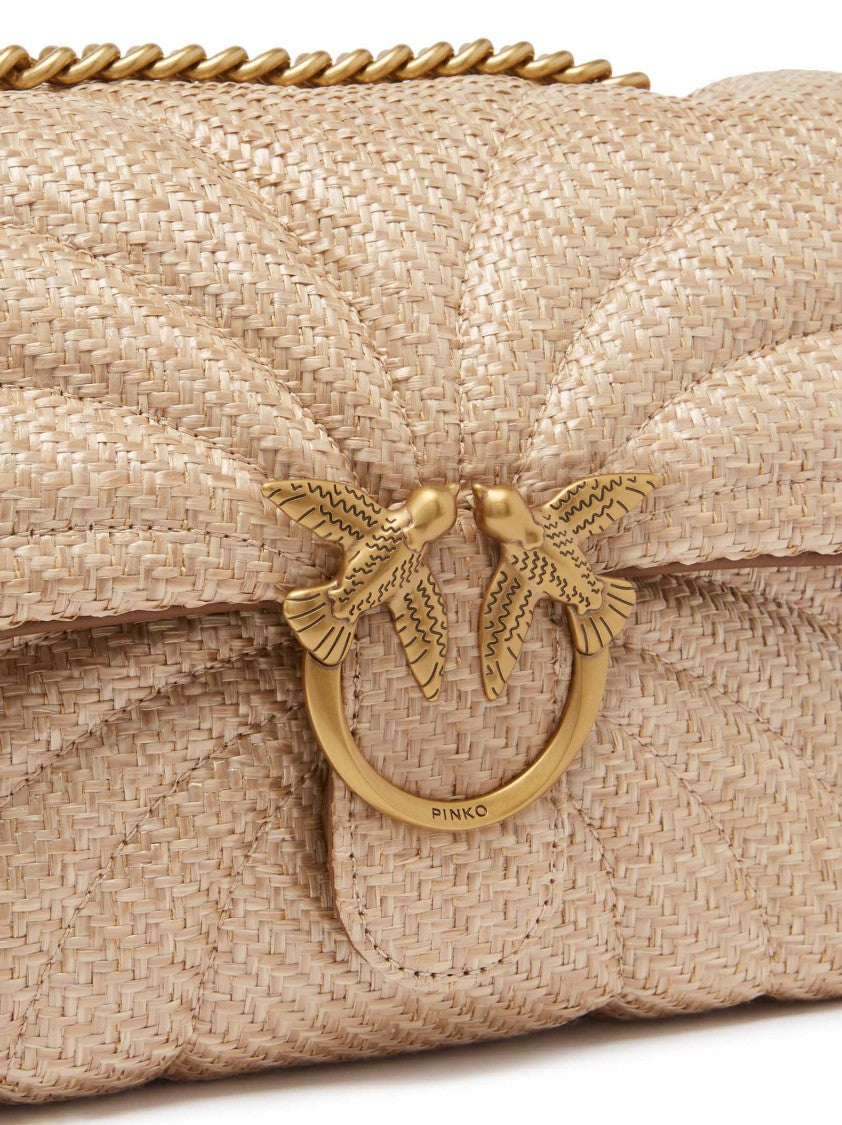 Pinko Butterfly Quilted Beige Raffia Love Bag