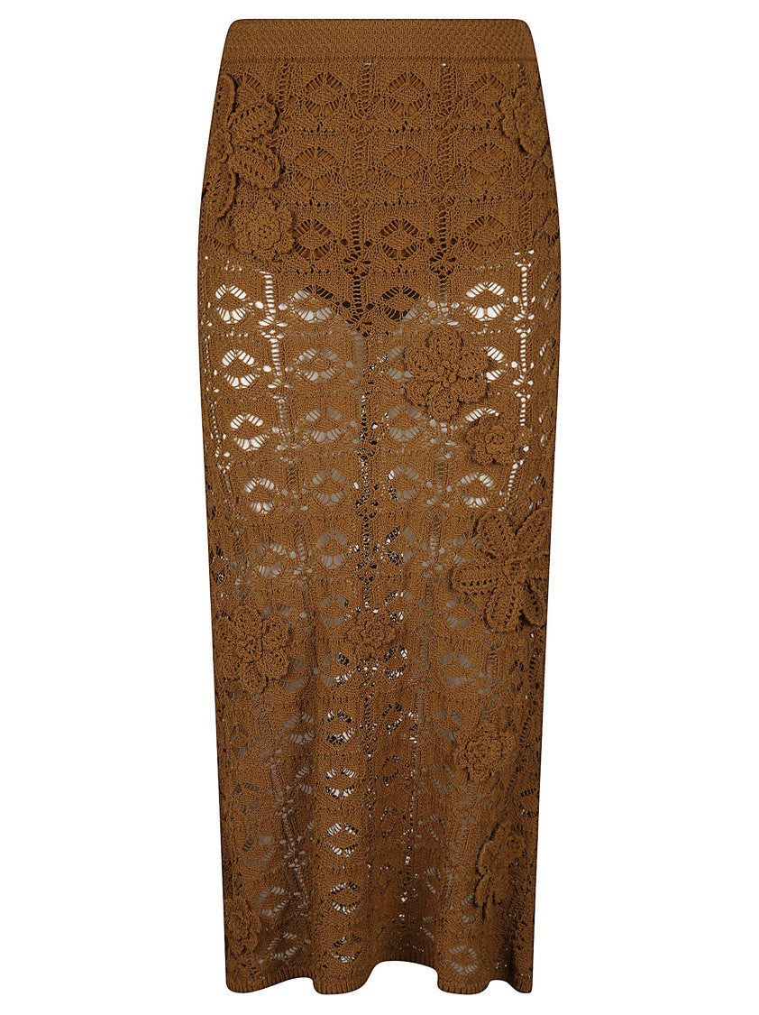 Pinko Anthemis Floral Crochet Cotton Midi Skirt