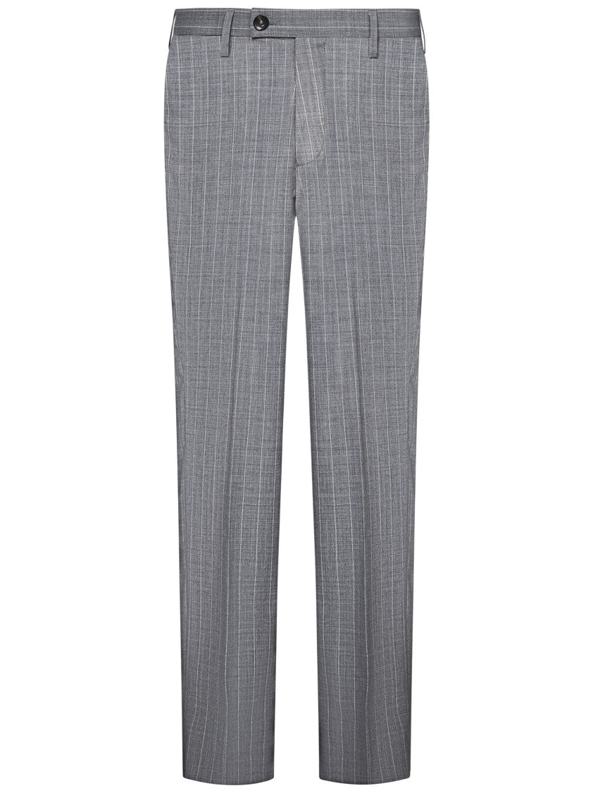Michael Coal Pinstriped Grey Trousers With Slant Pockets
