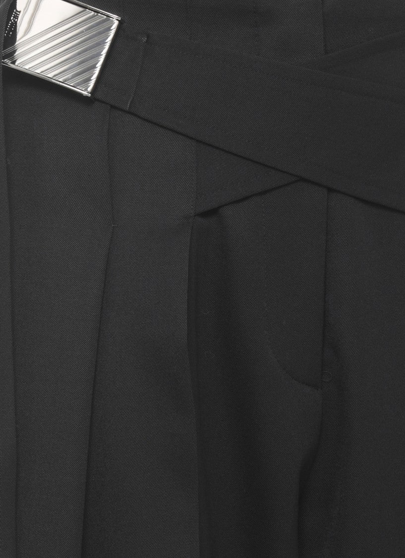 The Attico Black Virgin Wool Belted Palazzo Pants