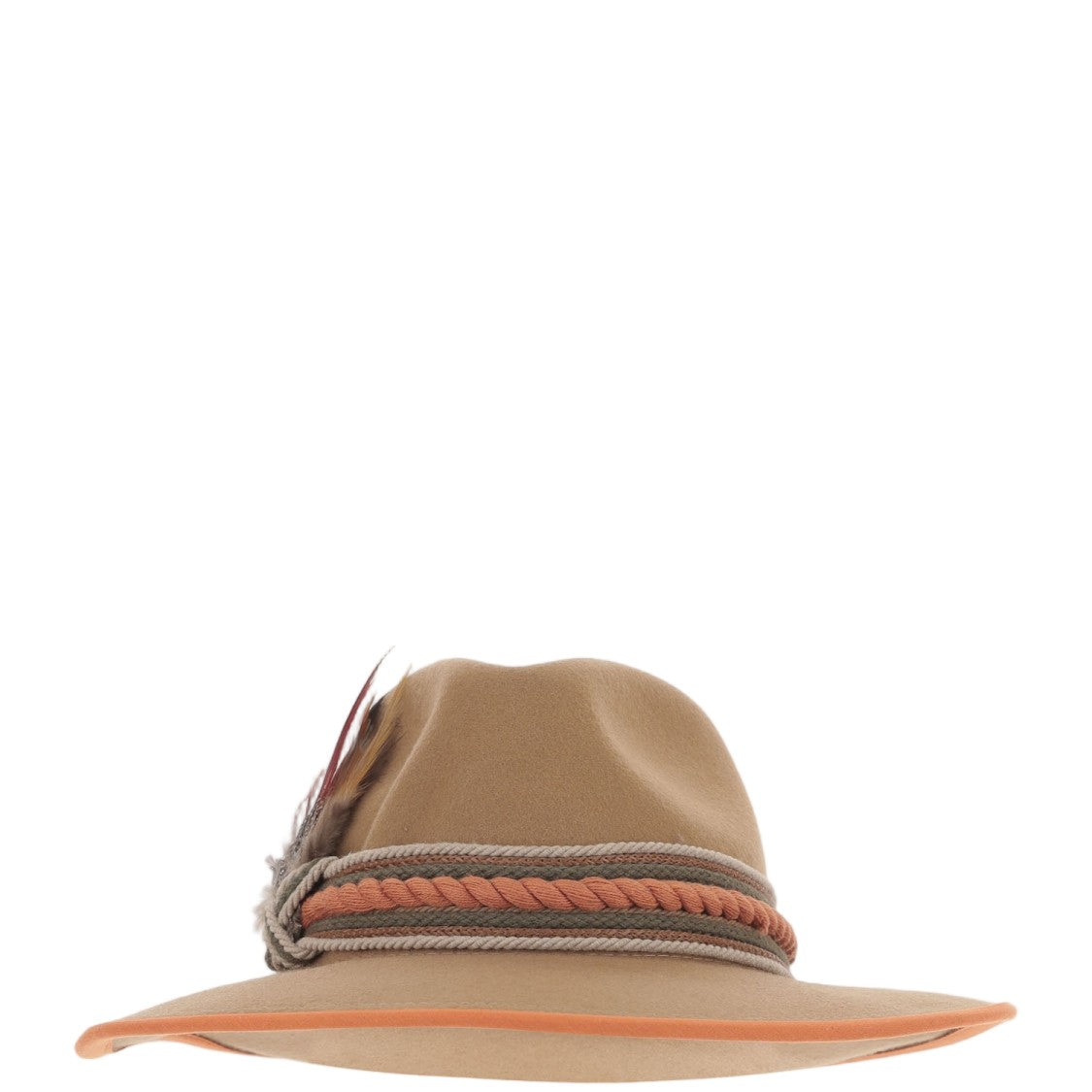 Alexia Alvarez De Toledo Beige Handmade Feather Brooch Wool Hat