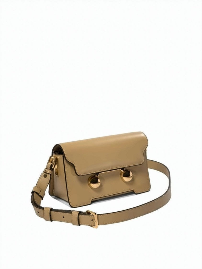 Marni Structured Beige Calf Leather Crossbody Bag With Gold Accents
