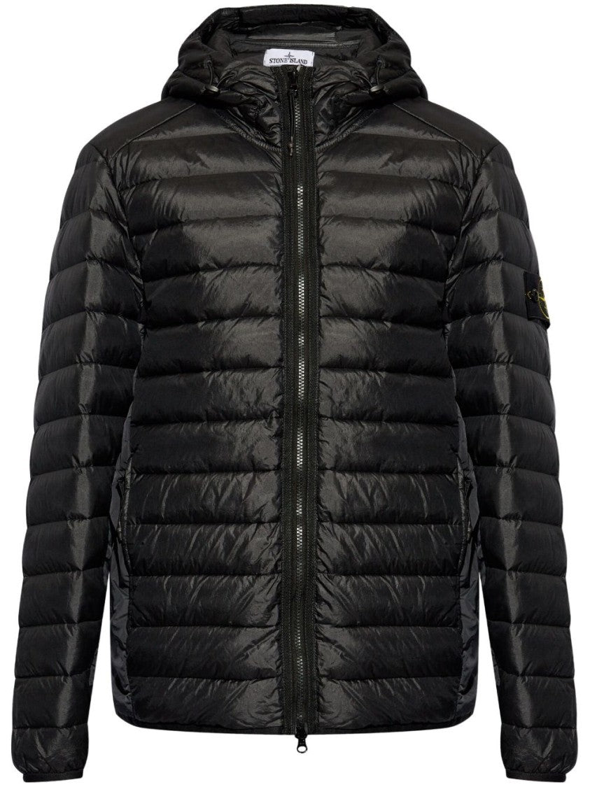 Stone Island Quilted Black Down Coat With Hood