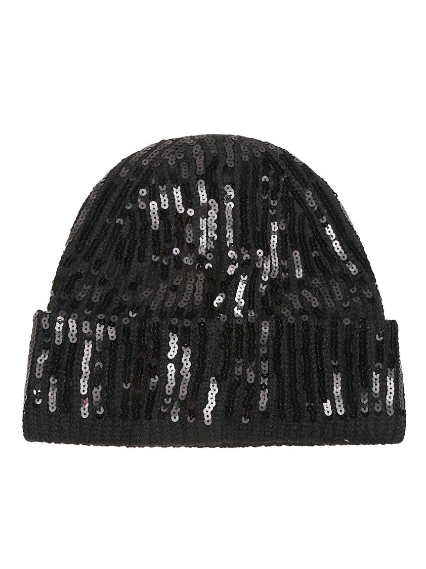 Pinko Black Bembusa Ribbed Sequin Polyester Hat