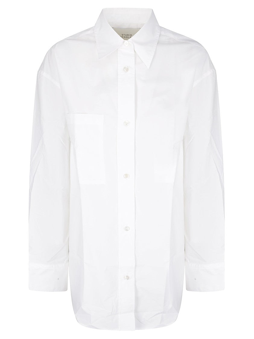 Studio Nicholson Lightweight White Classic Shirt With Front Pocket