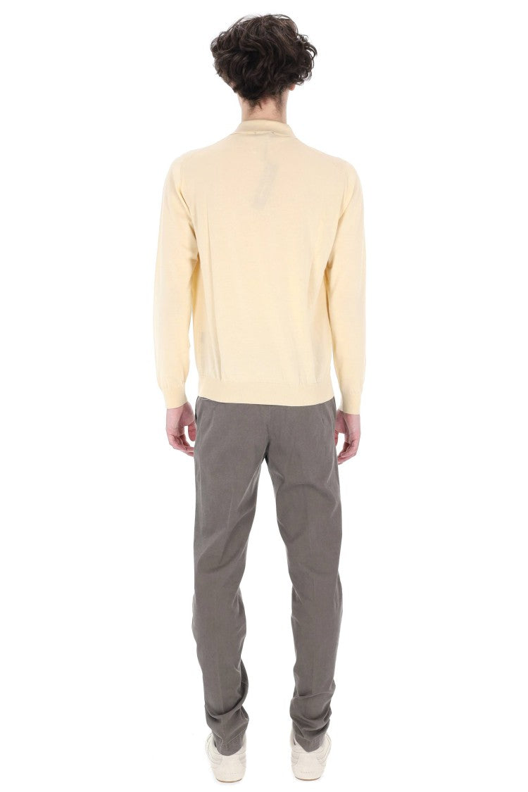 Drumohr Yellow Long-Sleeve Cotton Polo Shirt