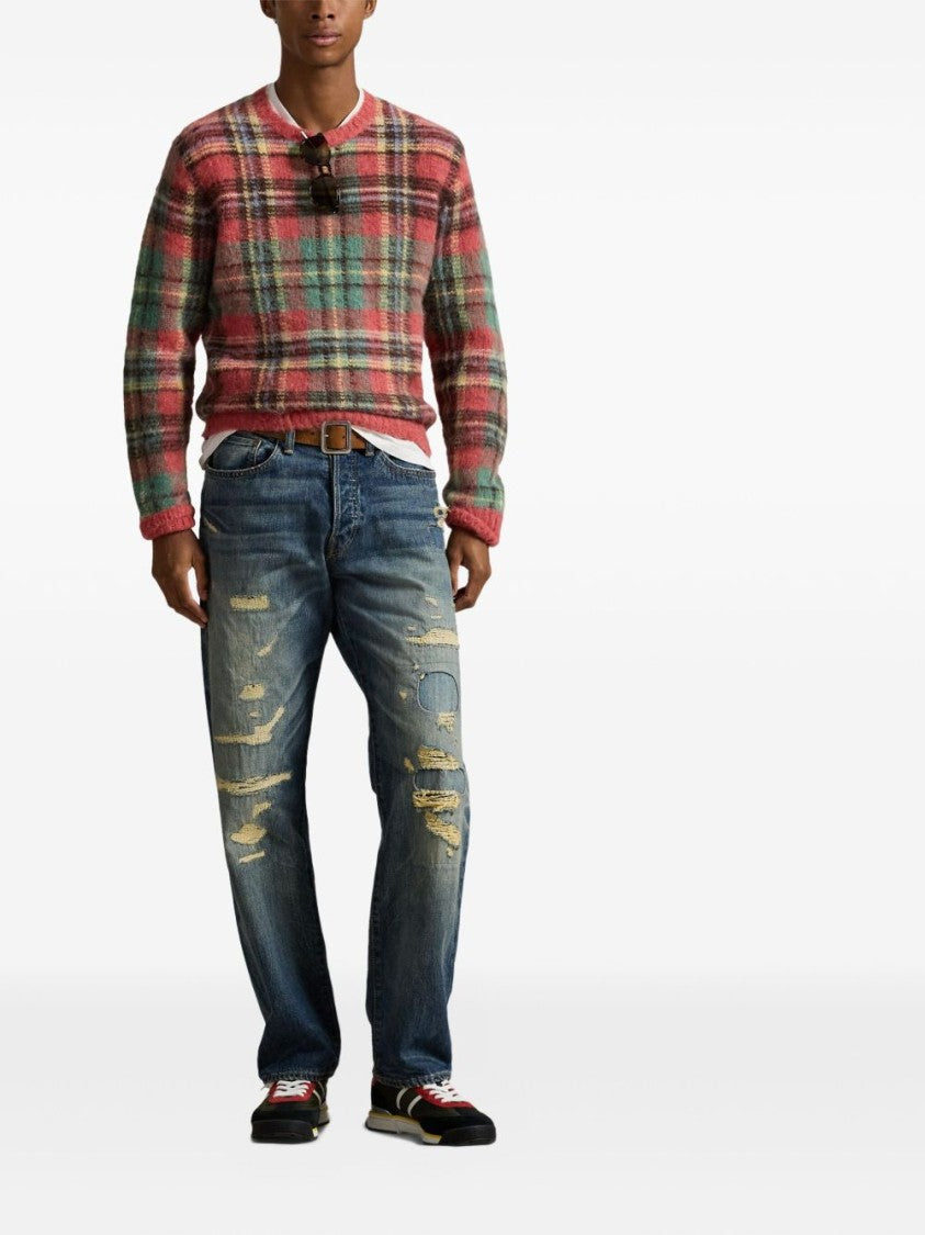 Polo Ralph Lauren Plaid Crew Neck Knit Sweater In Red