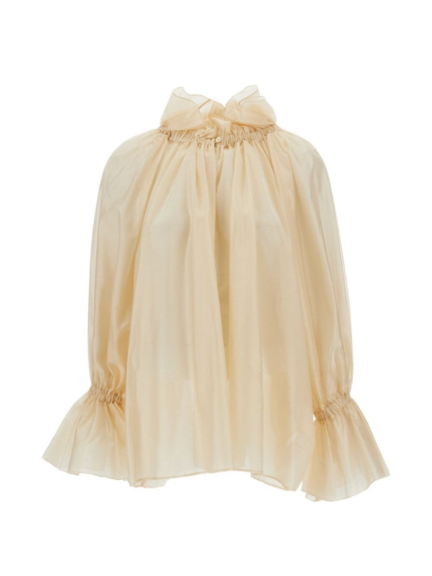 The Latest Translucent Ruffled High-Neck Blouse