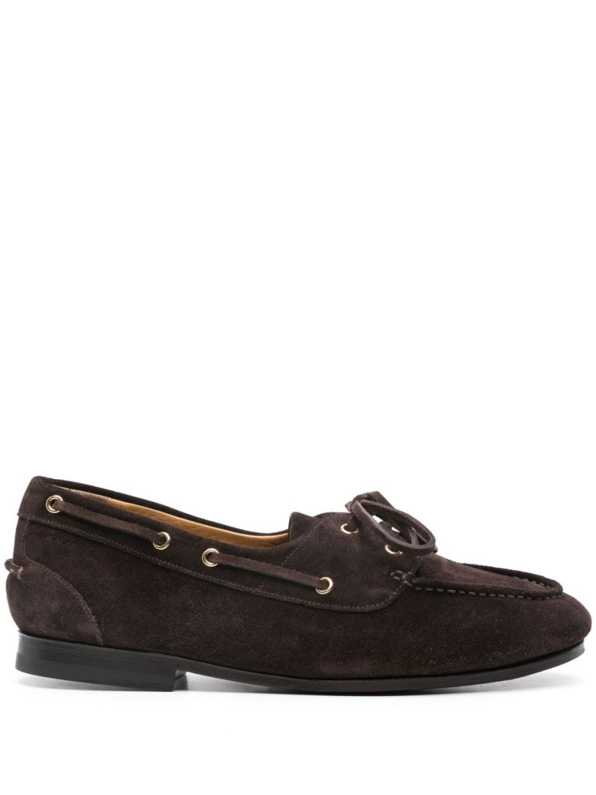 Bally Cedar Brown Leather Moccasins With Panelled Design And Lace-Up Detail