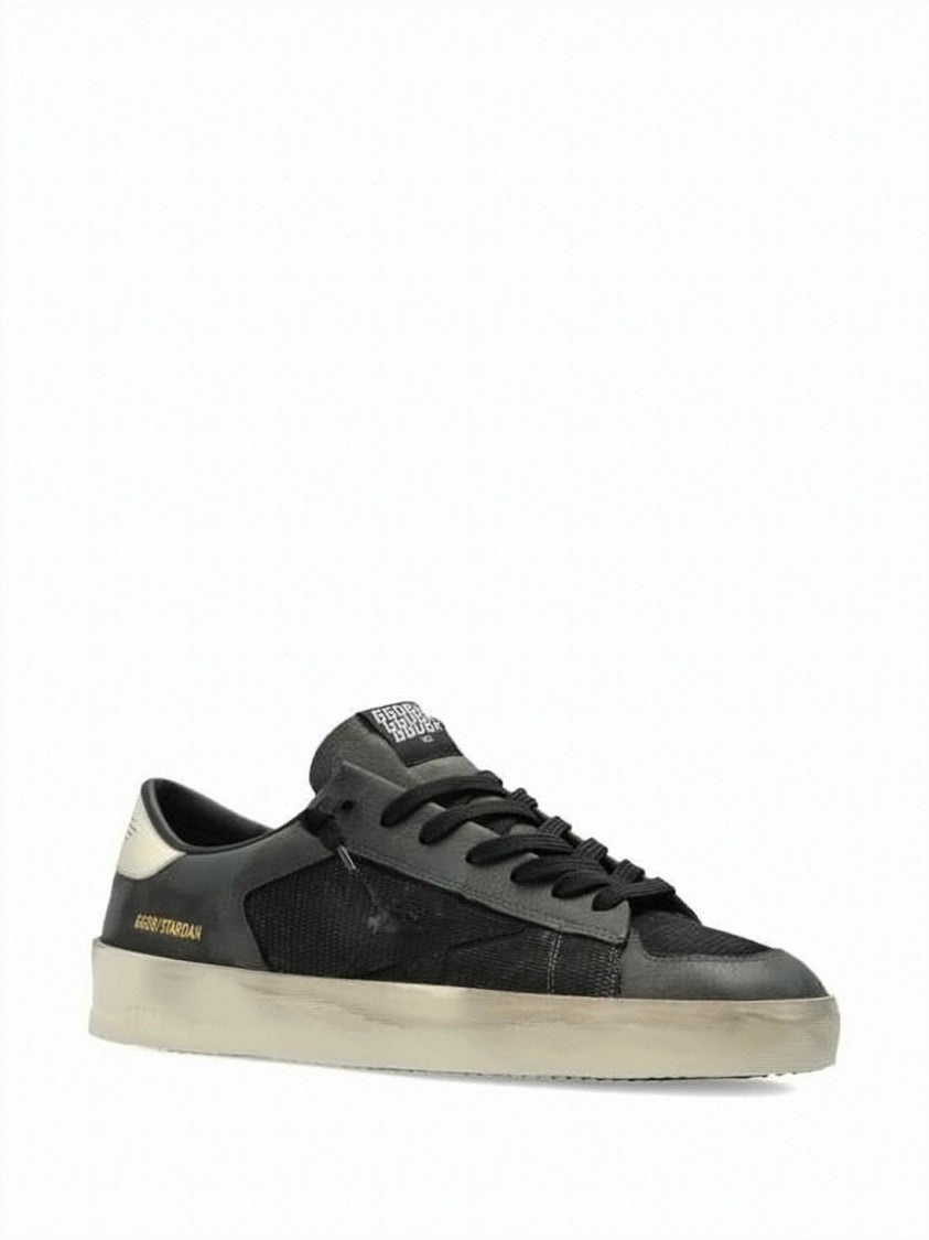 Golden Goose Distressed Black Leather And Mesh Low-Top Sneakers