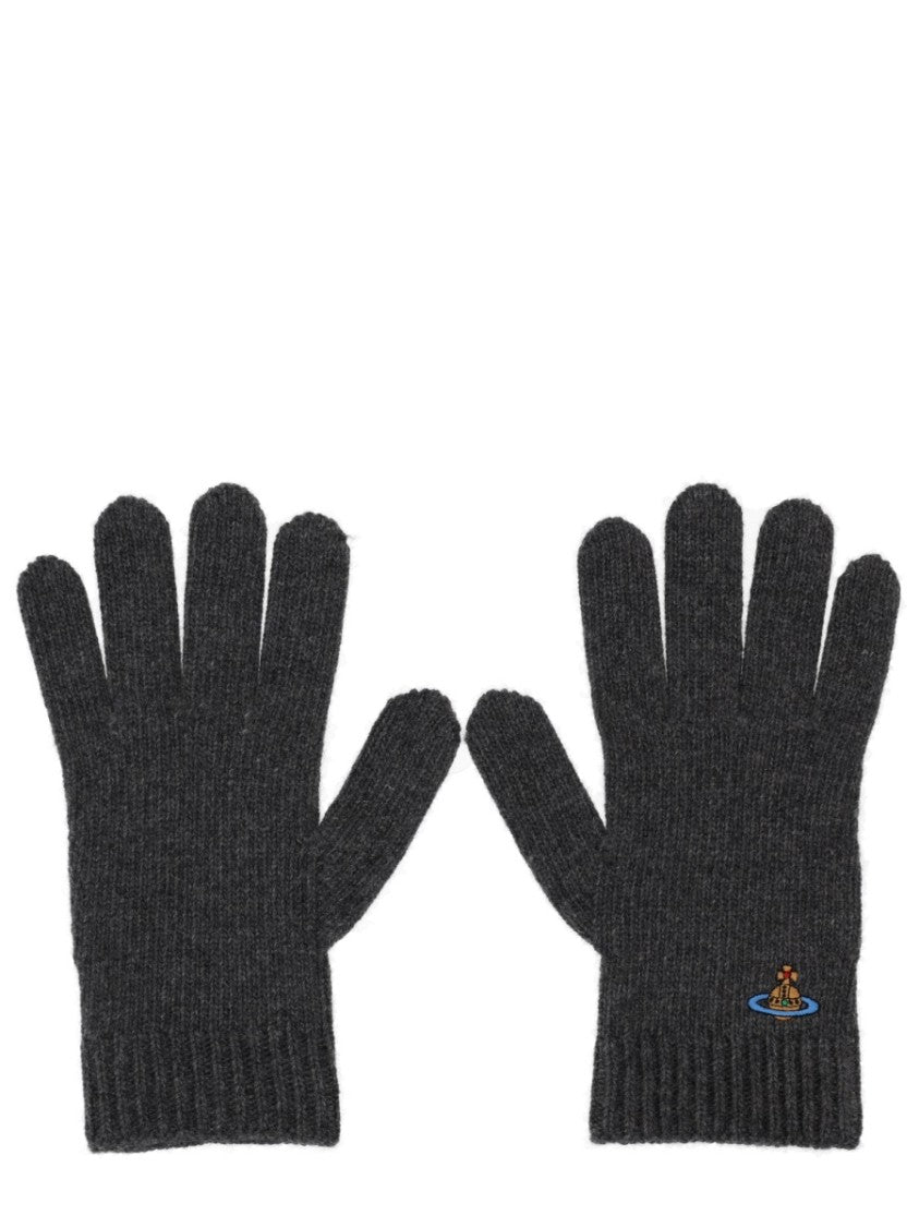 Vivienne Westwood Knitted Cashmere Gloves With Orb Embroidery
