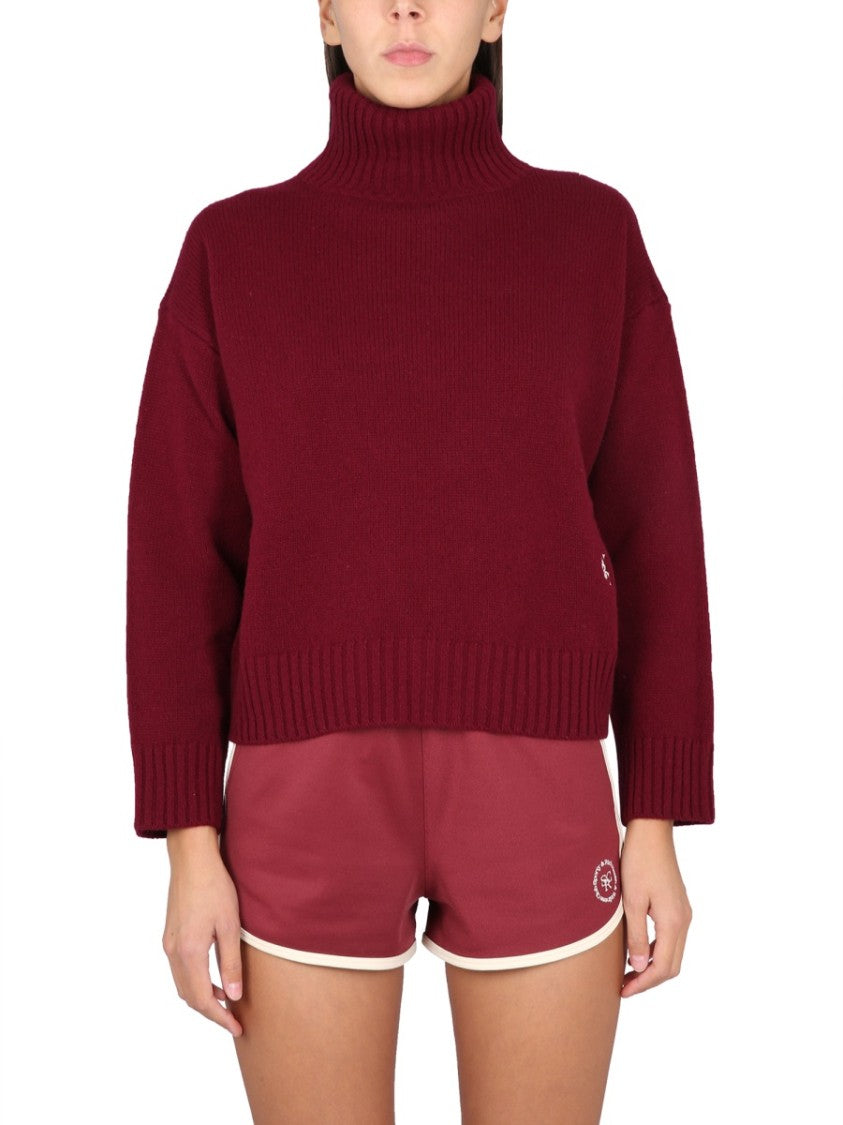 Sporty And Rich Cropped Turtleneck Sweater With Ribbed Texture