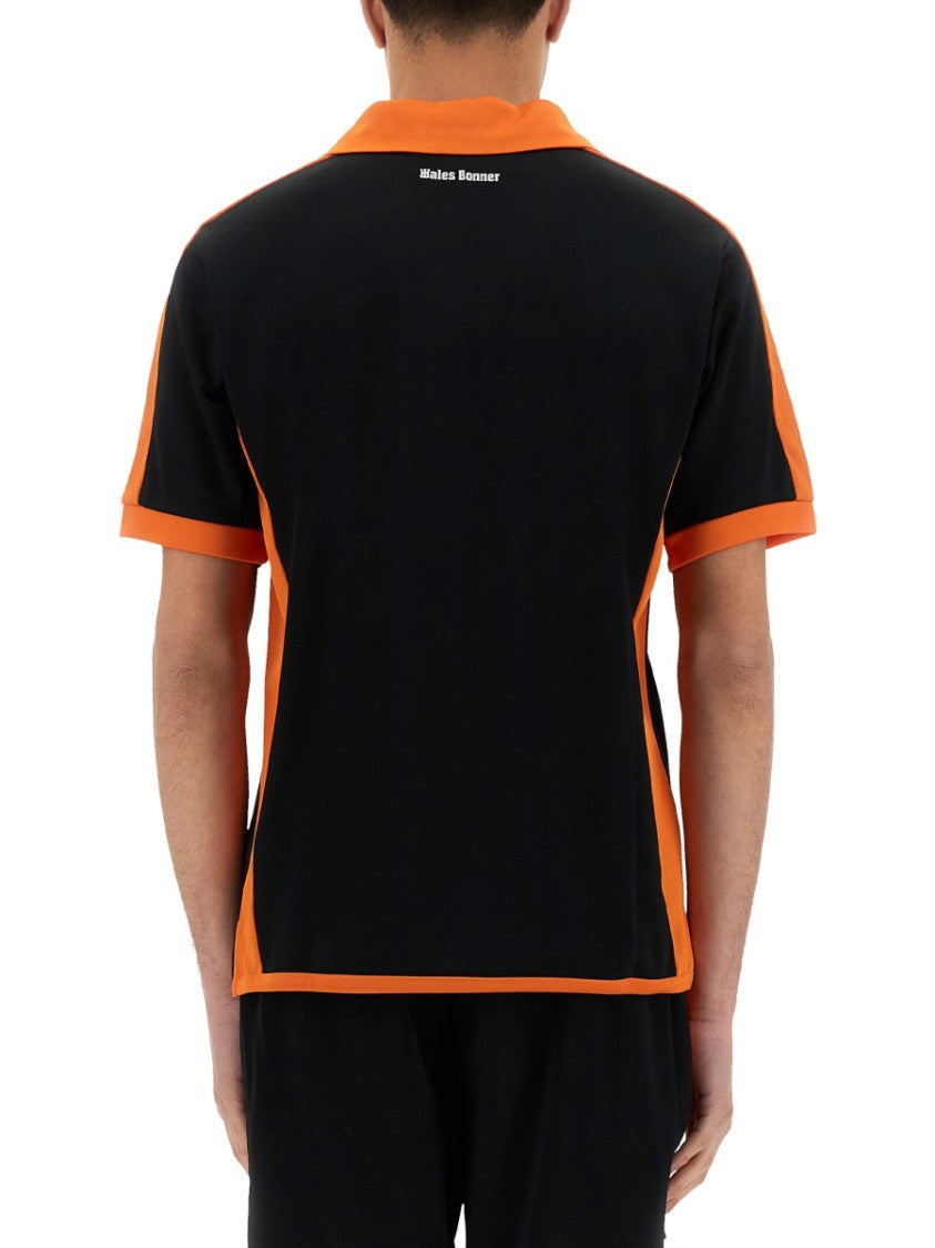 Wales Bonner Black Contrasting Collar Polo Shirt