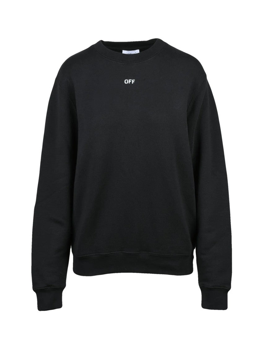 Off-White Cotton Black Crewneck Sweatshirt With Tonal Graphic