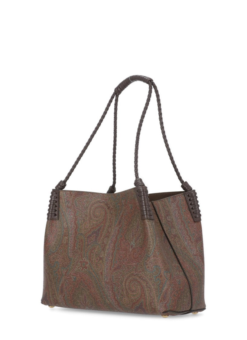 Etro Brown Paisley Pegasus Cotton Tote Bag