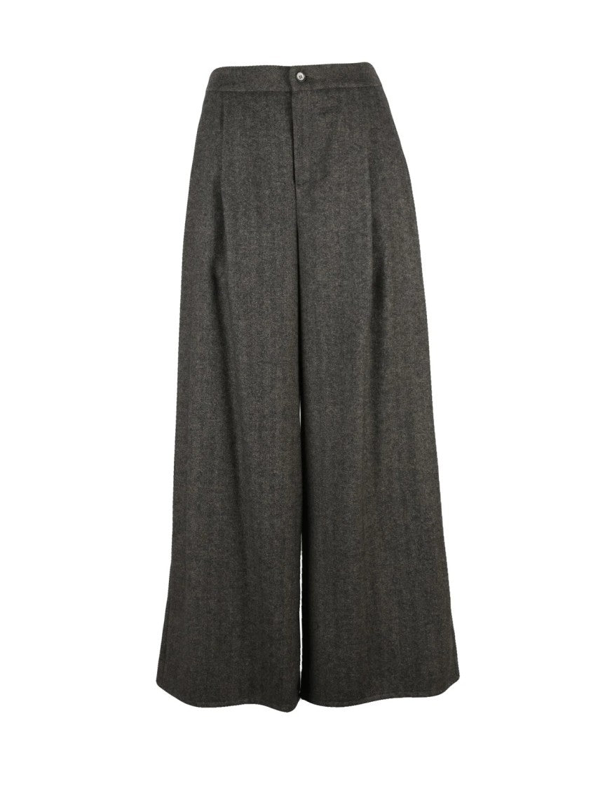 Black 961 Brown Textured Polyester-Blend Wide-Leg Pants