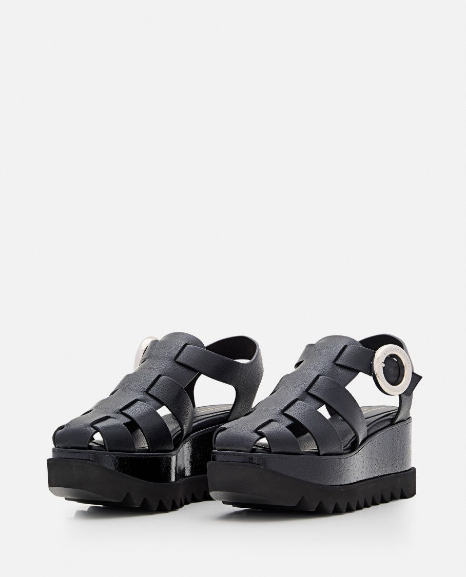 Stella Mccartney Black Wedge Sandals With Adjustable Ankle Strap