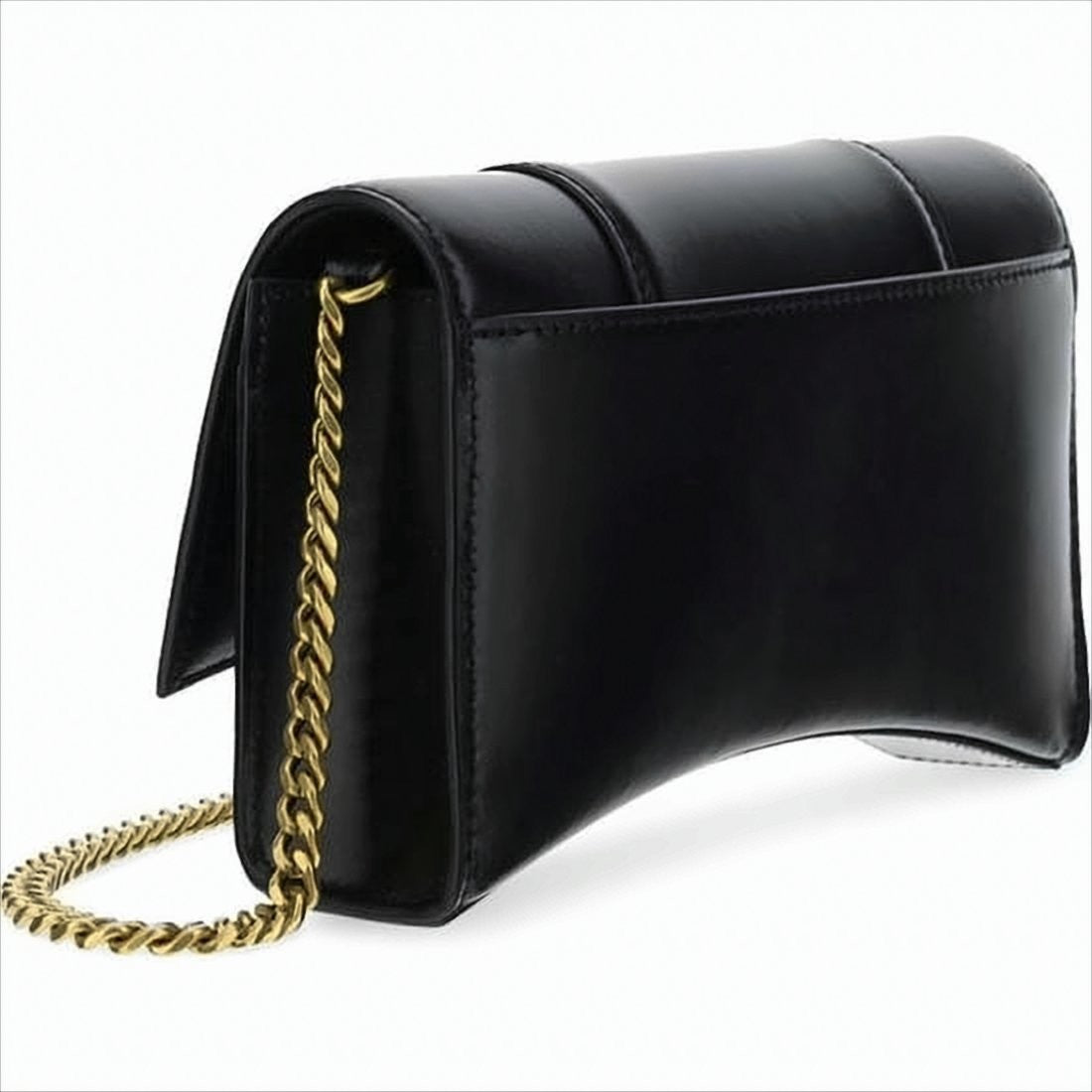 Balenciaga Structured Black Leather Crossbody Bag With Gold Clasp