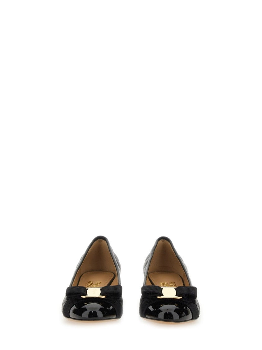 Ferragamo Bow Neckline Flats With Quilted Upper